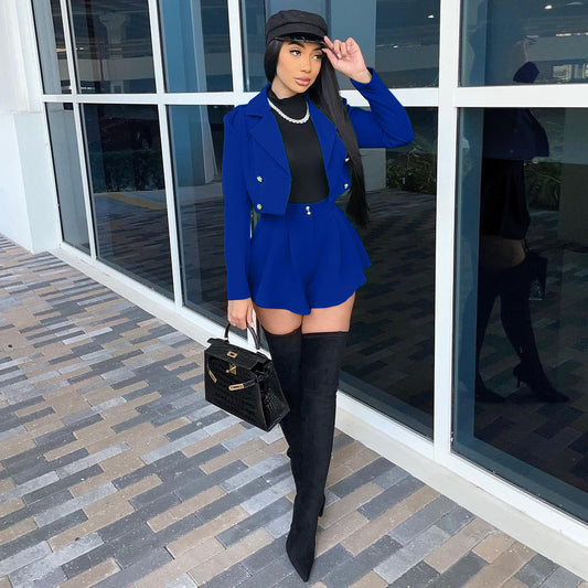 Women's Fashion Slim Solid Color Two-piece Set