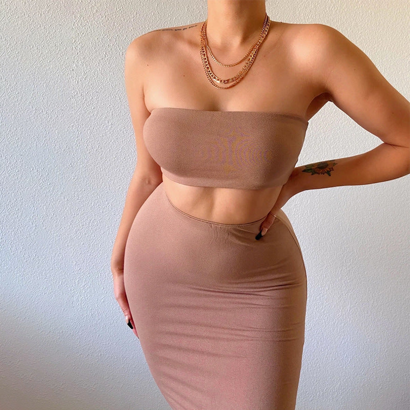 European And American Temperament Tube Top Skirt Two-piece Set