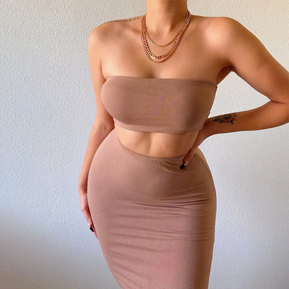European And American Temperament Tube Top Skirt Two-piece Set